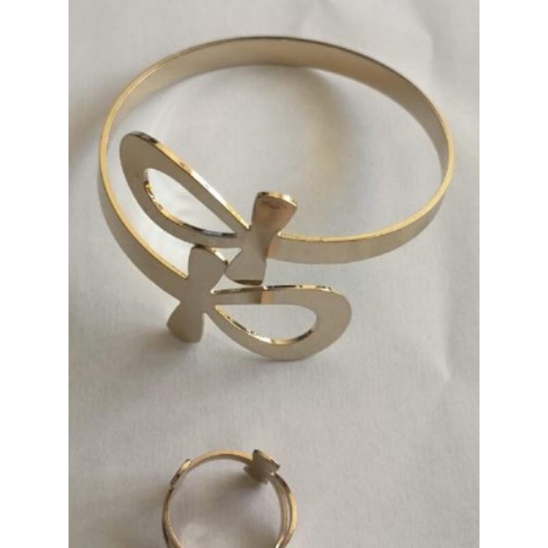1 PIECE /1 BRACELET AJUSTABLE double croix anck  doréé ACIER INOXYDABLE PLAQUE OR neuf jamais porté