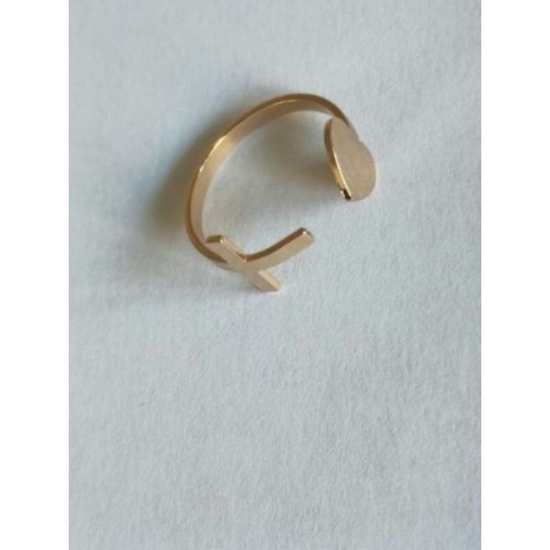 1 bague ajustable croix et coeur acier inoxydable plaqué or neuve jamais porté