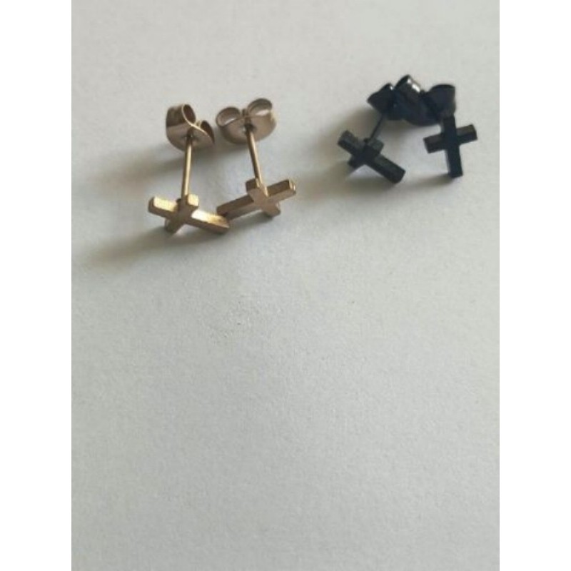 Lot de 2 paires de boucle d'oreilles doré et argenté clou croix de jesus acier inoxydable neuf jamai