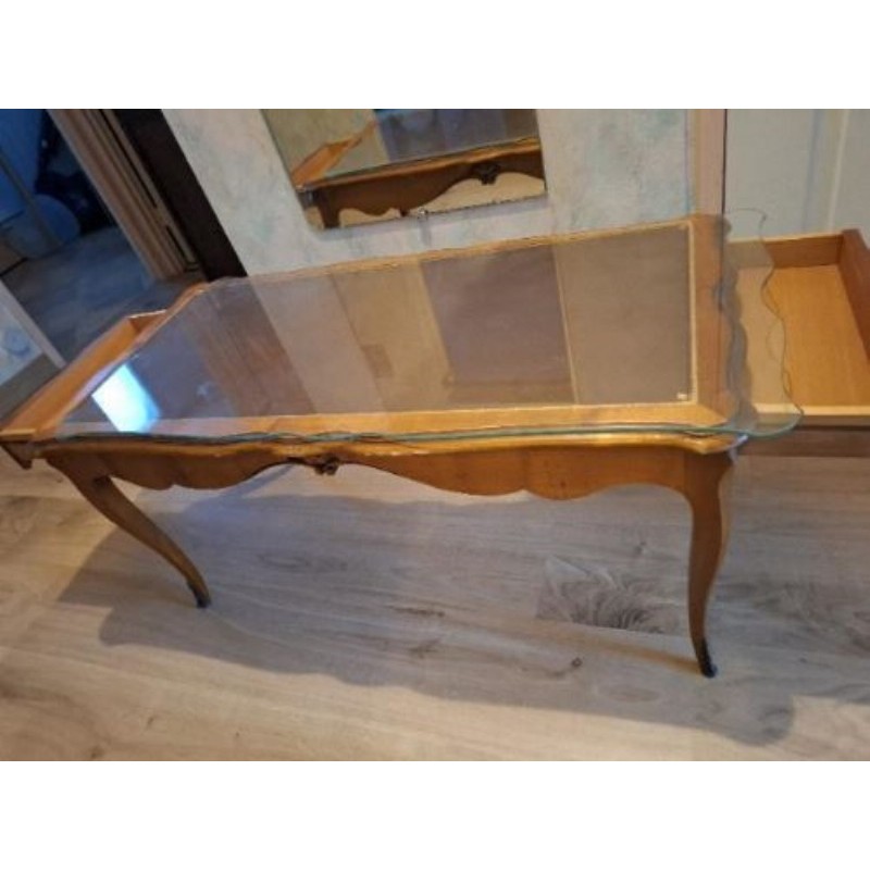 Table basse cuir et vitree