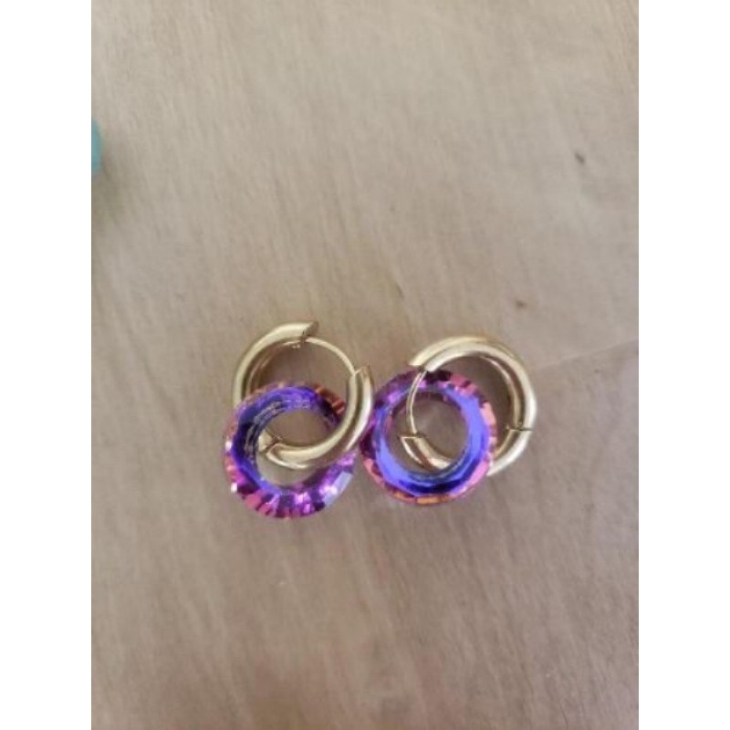 Boucles d'oreilles acier inoxydable verre irisé violet 