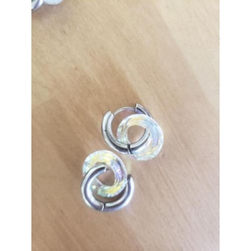 Boucles d’oreilles acier inoxydable verre irisé blanc