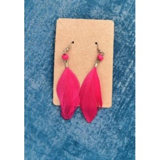 Boucle oreille plume rose 