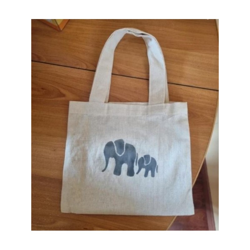 Mini tote bag avec éléphant fait en Inde blanc cassé