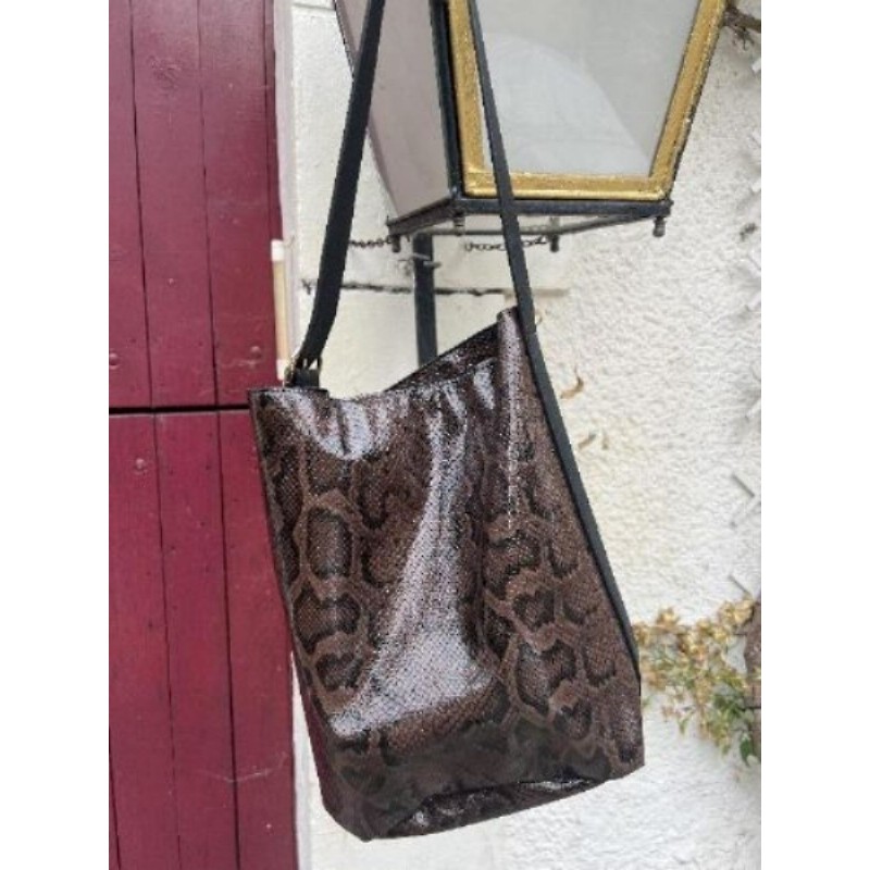 Sac marron façon reptile marron 
