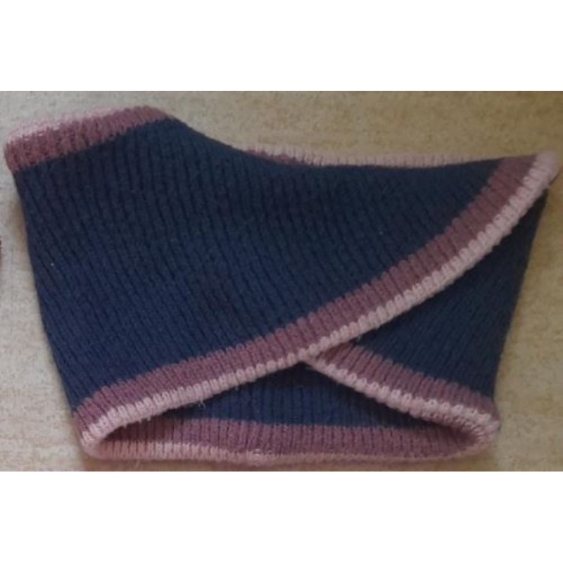 cache cou laine bleu marine /bords roses VERT BAUDET 8-10 ans