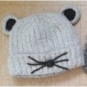 bonnet laine gris chiné "oreilles /nez/moustache " doublé fourrure  Taille unique