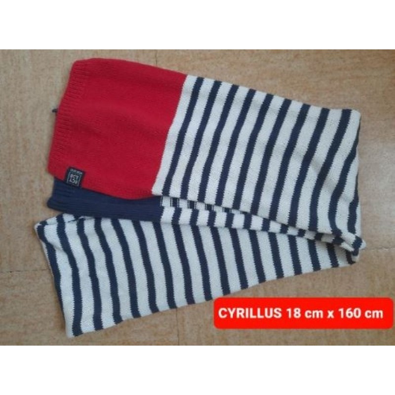 écharpe tricot coton rouge/ rayé bleu foncé CYRILLUS Taille UNIQUE