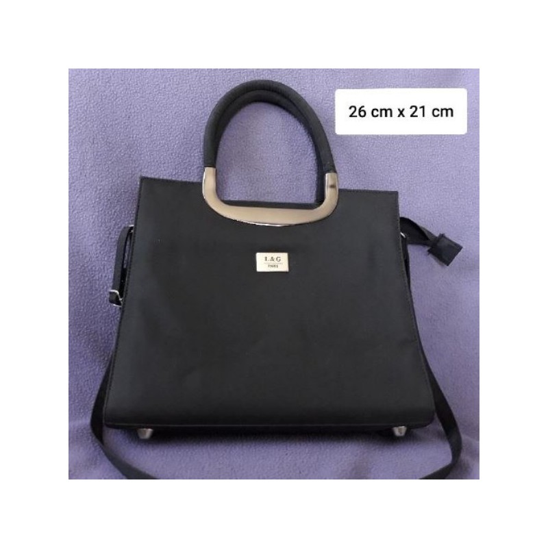  Petit sac noir satiné rigide bordure chromée & bandoulière L&G Paris 26cm x 21cm