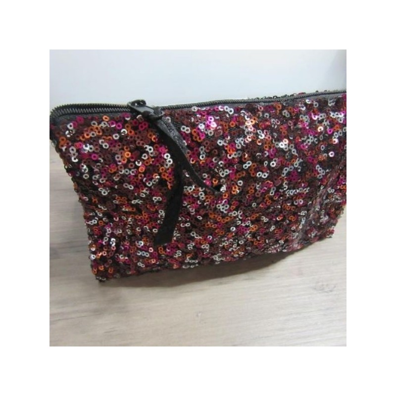 TROUSSE noire sequins rose orange 19x12