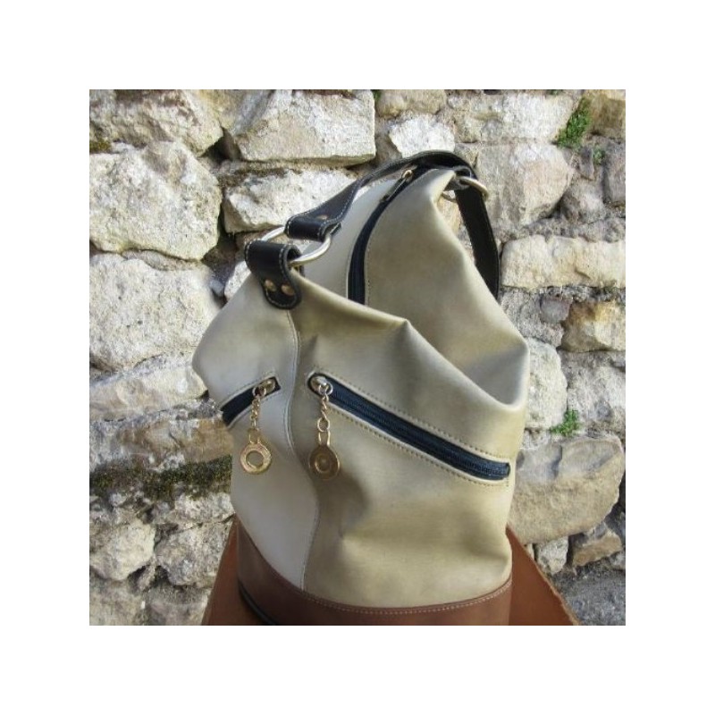 SAC femme épaule beige marron fond rond noir