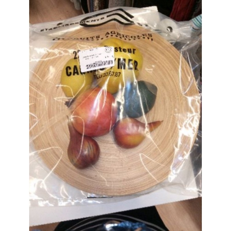 Corbeille tressée bambou avec 6 fruits faux