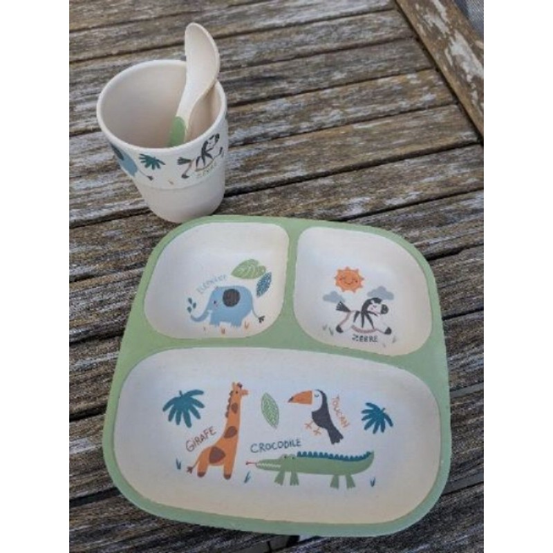 Lot vaiselle bambou savane( assiette-verre-cuillere) 