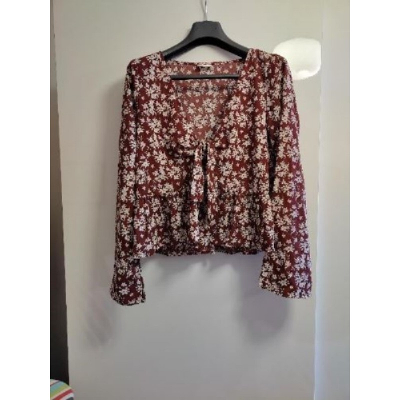 Ly- Haut femme manches longues Vila bordeaux fleurs T40