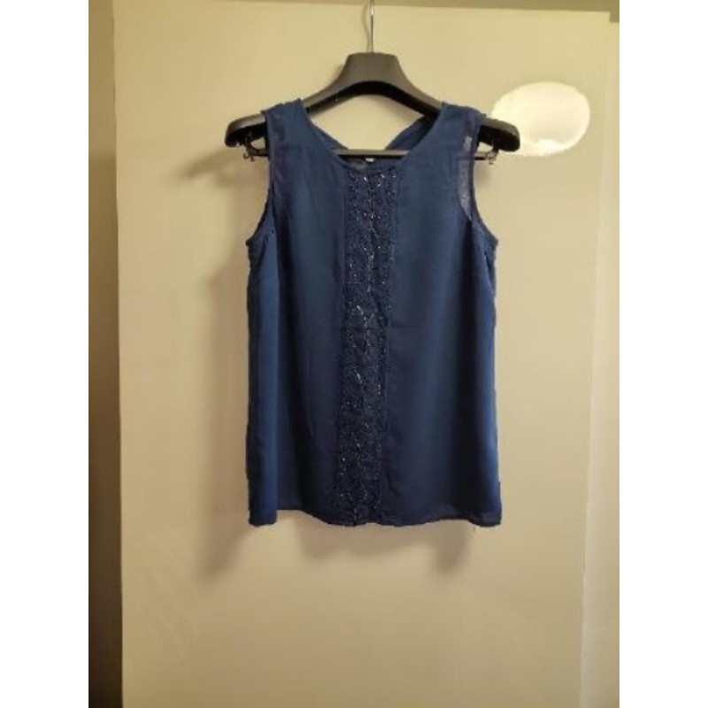 Ly-Haut femme sans manches bleu et perles