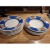 Lot vaisselle Oxford bleu à fleurs : 6 assiettes plates + 6 assiettes creuses