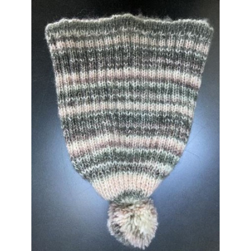 Bonnet laine rayé pompon rose/kaki