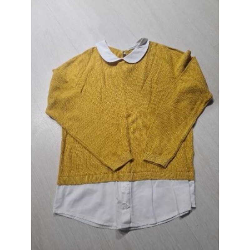 Pull bi matière moutardes à col blanc MONOPRIX 10 ans