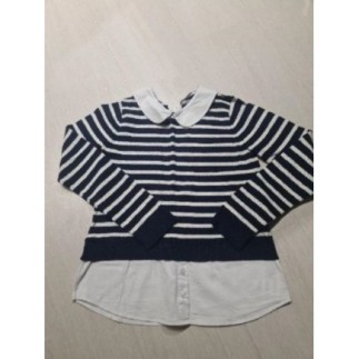 Pull bi matière bleu rayé...