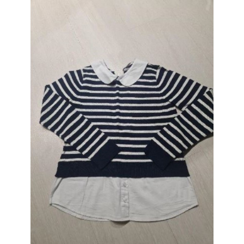 Pull bi matière bleu rayé blanc MONIPRIX 10 ans 